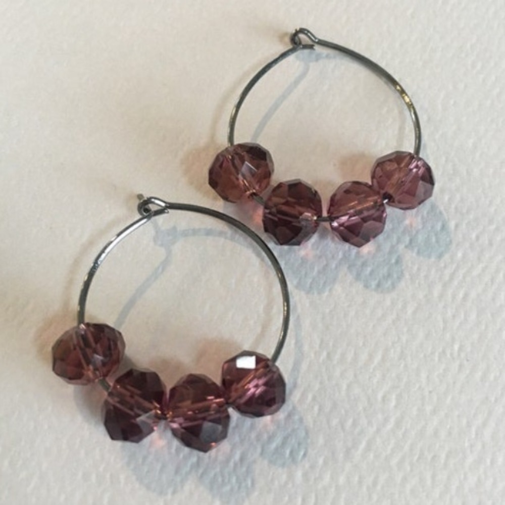Fancy date night purple gemstone hoop earrings